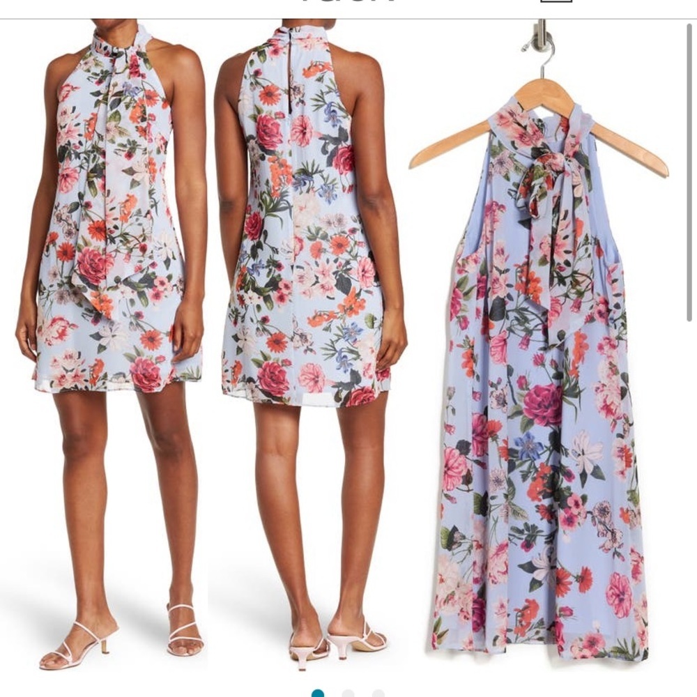 New Floral Blue Pink Vince Camuto Halter Dress 0 small flowy Short Mini